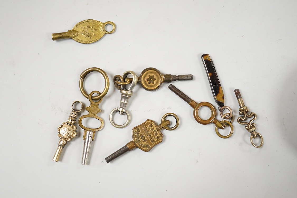 Two carriage clocks including a Jaeger LeCoultre(a.f), a 935 white metal fob watch, a gold plated open faced pocket watch, a 935 white metal 'The Westfield Lever' open faced pocket watch and a small quantity of watch key